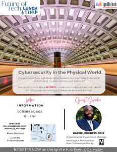 Future of Tech Lunch & Learn Series Cybersecurity in the Physical World October 20, 2022 12 – 1 pm Guest Speaker Gabriel Childer, GCIA 
