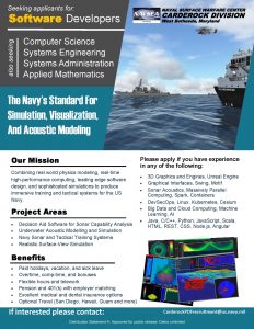 The Naval Surface Warfare Center Carderock Division in Bethesda Maryland is hiring a software engineer