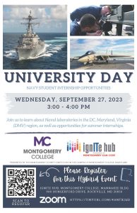 University Day at Navy Labs in the DMV area for student internship opportunities.