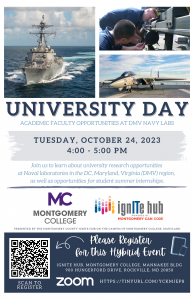 Carderock presents University Day information sessions on Naval Labs around the DMV area. Open to visiting faculty and student interships.