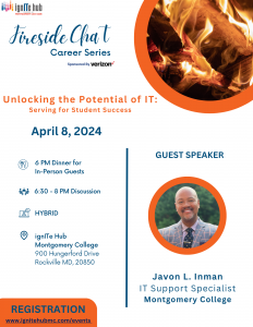 Flyer for the fireside chat series with guest speaker Javon Inman