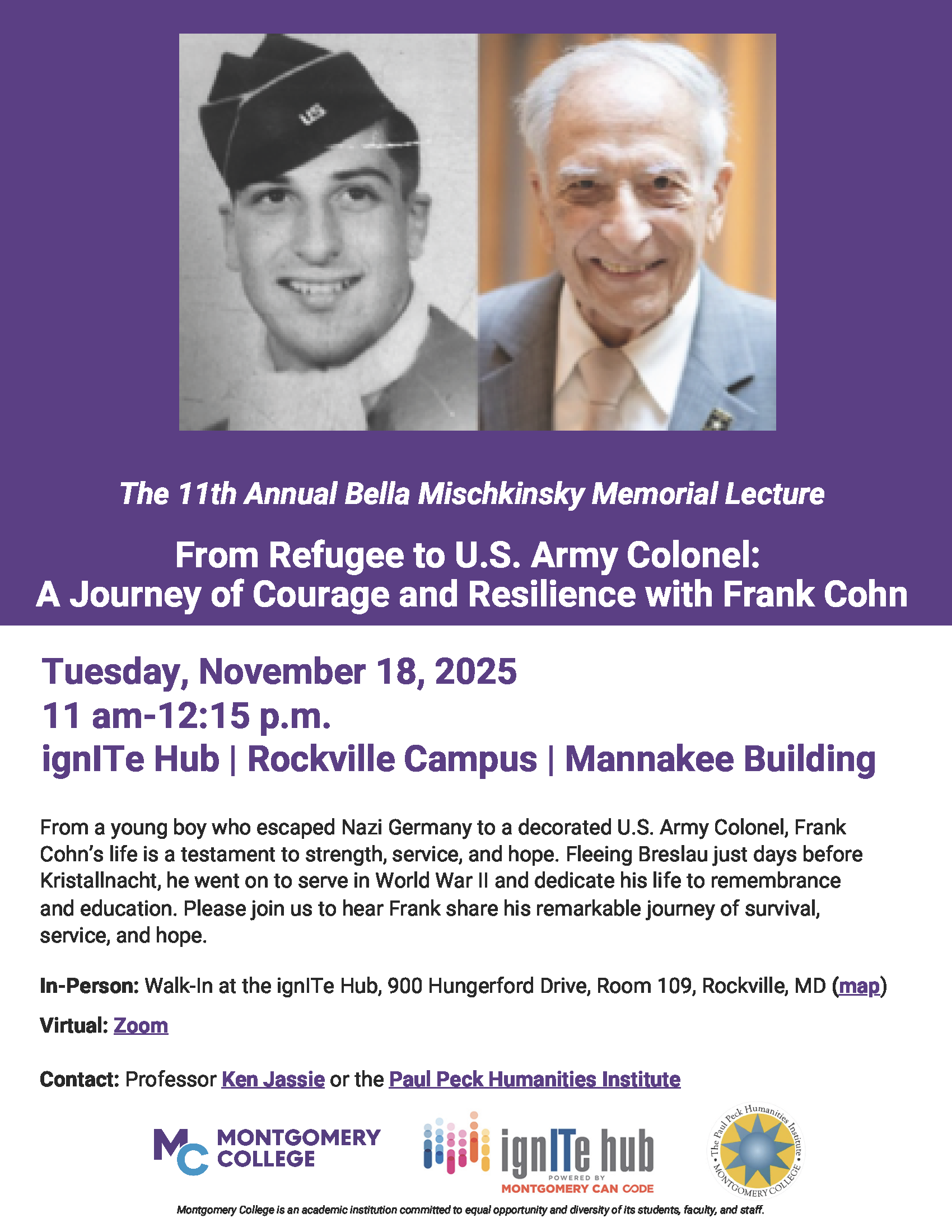 Bella MischKinsky Memorial Lecture Series Featuring Frank Cohn, A Holocaust Survivor And WW2 Veteran